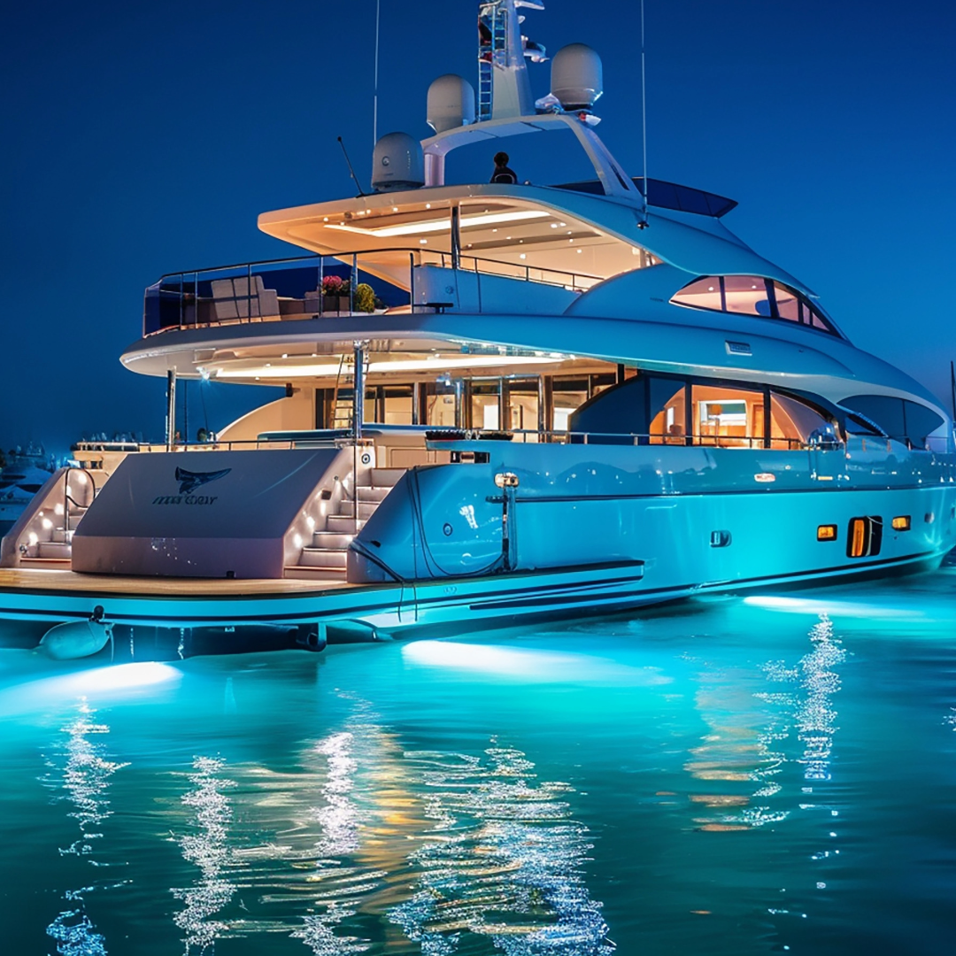 A yacht in the sea with a group of stewardesses and deckahnds chatting about how amazing it is being a yachtie but how it is not easy.